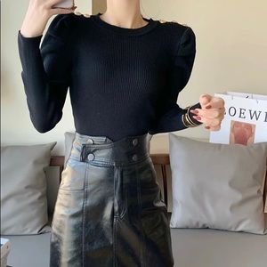 Black Vintage Puff Long Sleeve Knitted Sweater